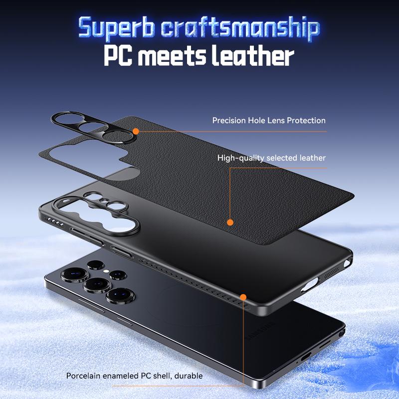 إيروريكس جراب هاتف هجين من الجلد الطبيعي الناعم لهاتف Samsung Galaxy S24 Ultra 5G (بني) - Image 4