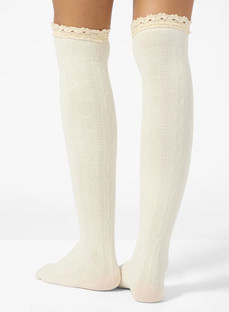 Ginger Over The Knee Socks with Lace Detail