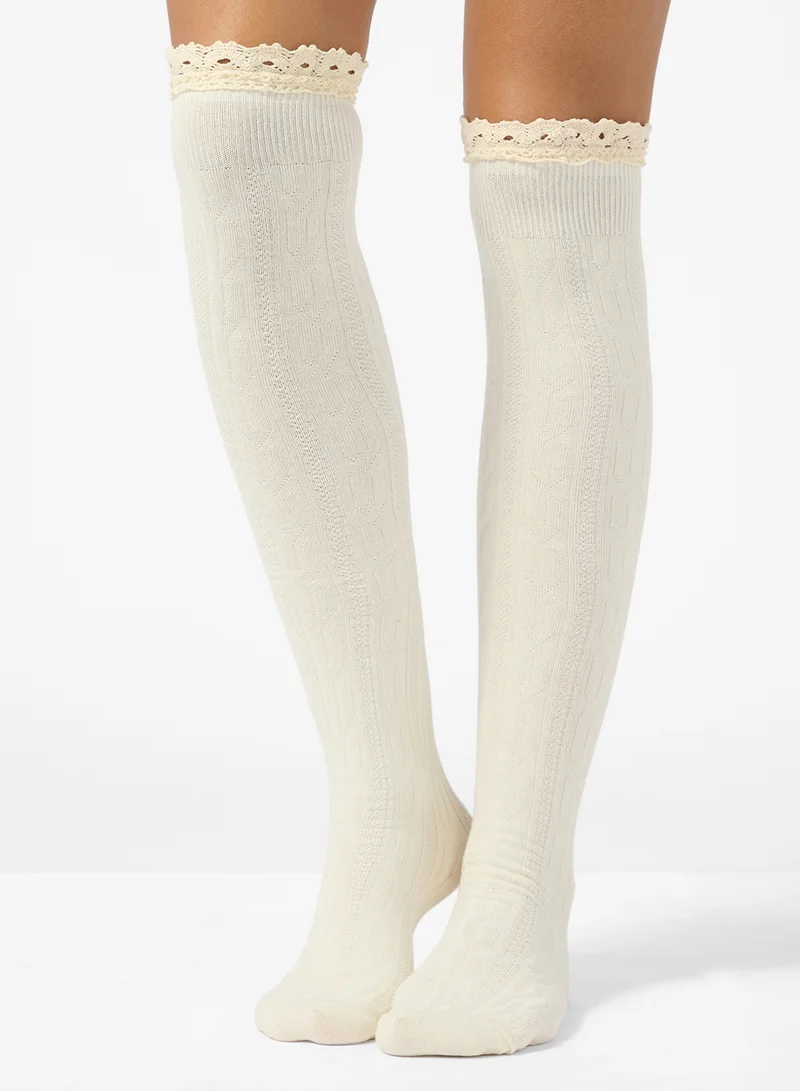 Ginger Over The Knee Socks with Lace Detail