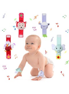 Jerify 4 Pieces Baby Wrist Rattles Animal Pattern Newborn Rattle Foot Rattles Toy For Babies Boy Girl Infant Birthday Gifts Educational Toys 4 Designs (Sheep Dog Chick Monkey)  - Image 1