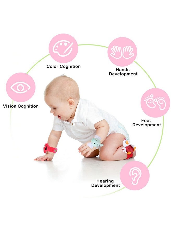 Jerify 4 Pieces Baby Wrist Rattles Animal Pattern Newborn Rattle Foot Rattles Toy For Babies Boy Girl Infant Birthday Gifts Educational Toys 4 Designs (Sheep Dog Chick Monkey) - Image 5