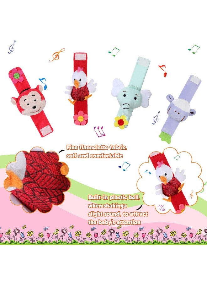 Jerify 4 Pieces Baby Wrist Rattles Animal Pattern Newborn Rattle Foot Rattles Toy For Babies Boy Girl Infant Birthday Gifts Educational Toys 4 Designs (Sheep Dog Chick Monkey) - Image 3