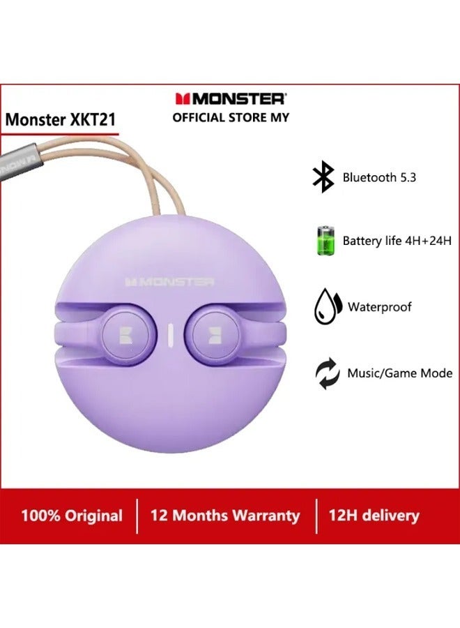 Monster Earbuds XKT21 Wireless Earbuds Bluetooth 5.3 Earphones Ear Clip For Music Gaming Low Latency Headset Touch Control Noise Cancelling Purple - Image 3