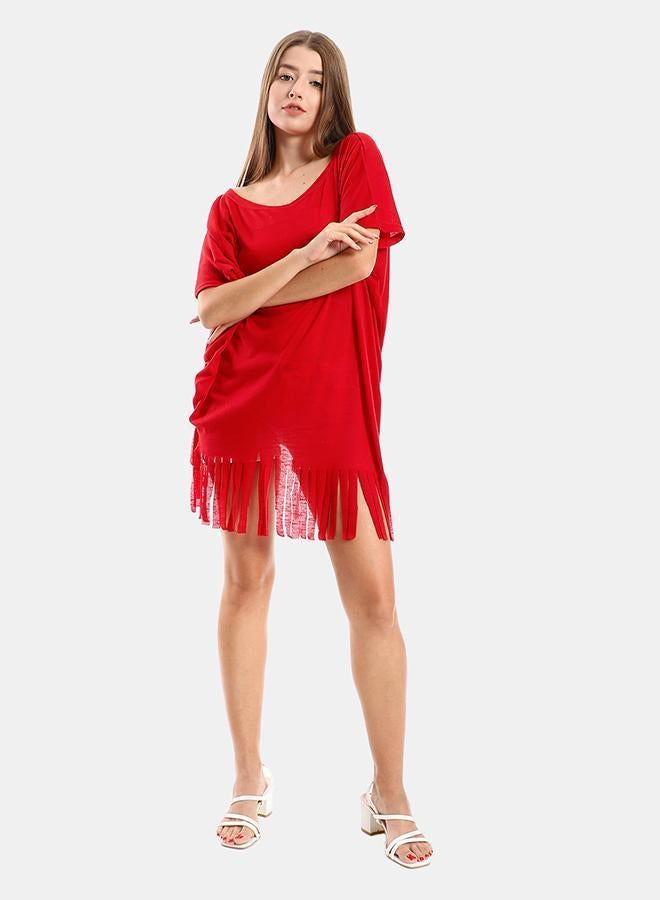 kady Jamila Women Solid Pattern Cover Up With Decorated FringesWomen ,red-3XL-4XL - Image 1