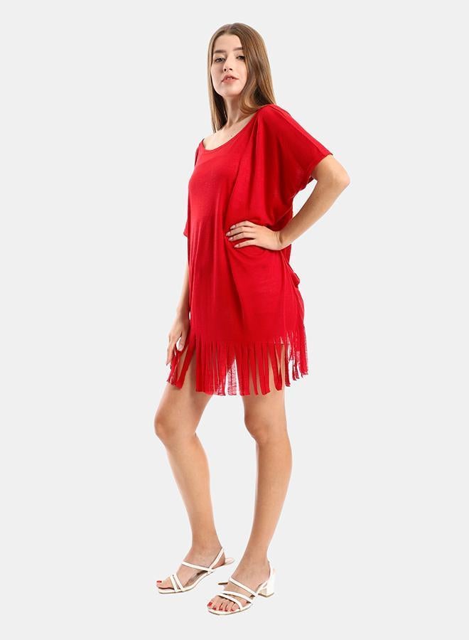 kady Jamila Women Solid Pattern Cover Up With Decorated FringesWomen ,red-3XL-4XL - Image 2