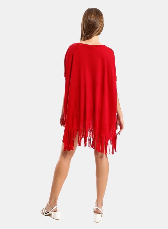 kady Jamila Women Solid Pattern Cover Up With Decorated FringesWomen ,red-3XL-4XL - Image 3