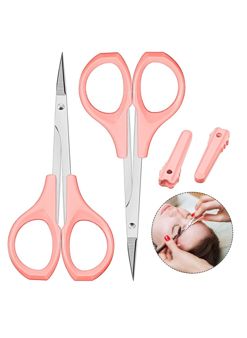 Mudder 2 Pack Curved Craft Scissors Small Scissors Beauty Eyebrow Scissors Stainless Steel Trimming Scissors for Eyebrow Eyelash Extensions, Facial Nose Hair, 4 Inch (Pink)  - Image 1