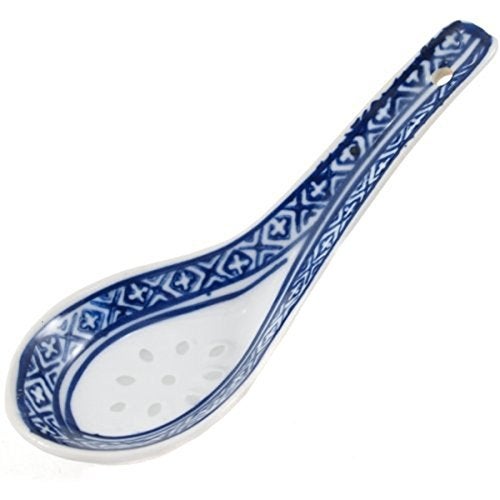 M.V. Trading MT007 White Porcelain Blue Patterned Asian Soup Spoons, 5-Inch Long, 3/4-Ounce, Set of 4 - Image 3