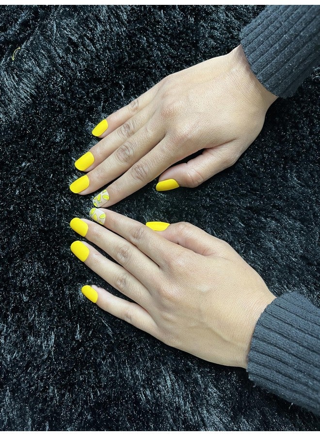 LICK Matte Yellow Shade Artificial Nails, Nail Extension Kit, French Nails, Fake Reusable Press On Nails, Nail Art Set, False Nails Set Of 30 Pcs (No Glue Needed) - Image 1