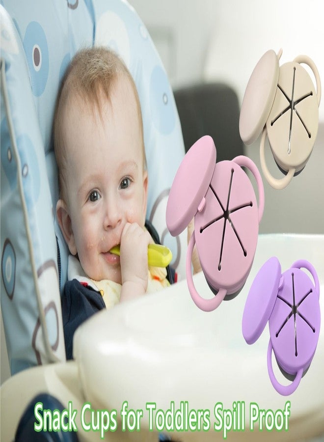 Frezonika 3 Pack Spill Proof Snack Cups For Toddlers, Stainless Steel Toddler Snack Cup No-Spill, 9 Oz Baby Snack Containers Dishwasher Safe, Food Grade Silicone Lids & Handle (Pink Purple Beige) - Image 2