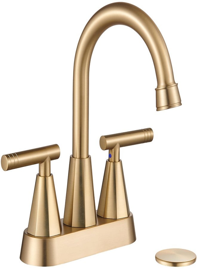 Cobbe Brushed Gold Bathroom Faucets, 4-Inch Bathroom Sink Faucet, 2 Handle Sink Faucet with Pop Up Drain and Water Supply Lines, Gold - Image 1