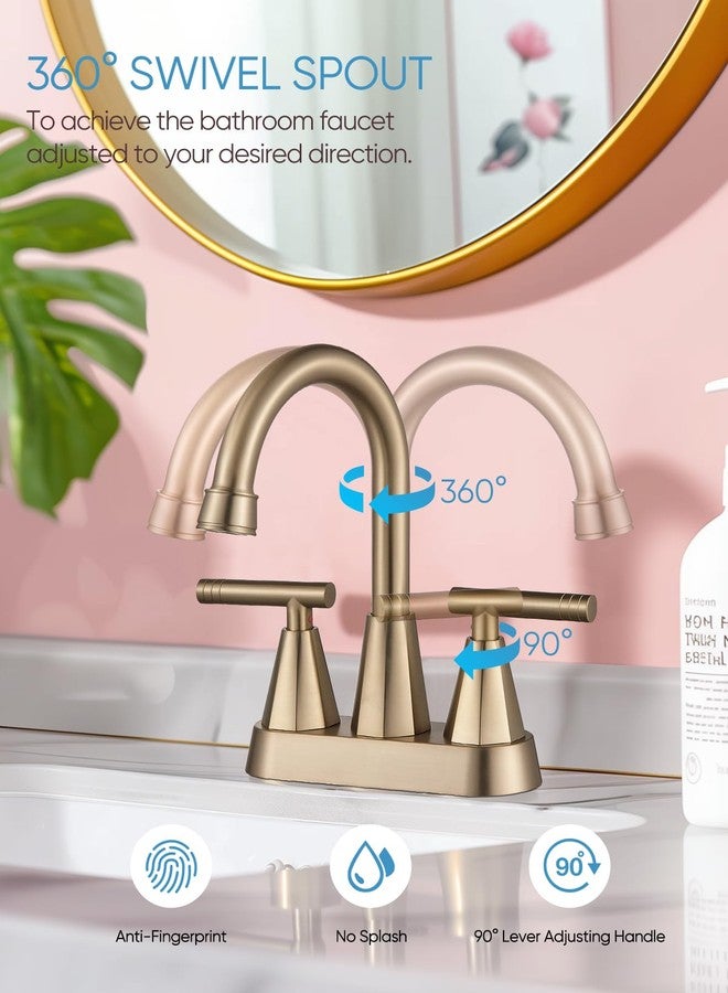 Cobbe Brushed Gold Bathroom Faucets, 4-Inch Bathroom Sink Faucet, 2 Handle Sink Faucet with Pop Up Drain and Water Supply Lines, Gold - Image 3