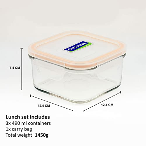 Glasslock Korea Tempered Glass Lunch Box for Office Use - Square, 490ml, Set of 2 - Airtight Glass Tiffin Box With Carry Bag for Office for Men & Women - Microwave/Dishwasher/Fridge/Freezer Safe - Image 5