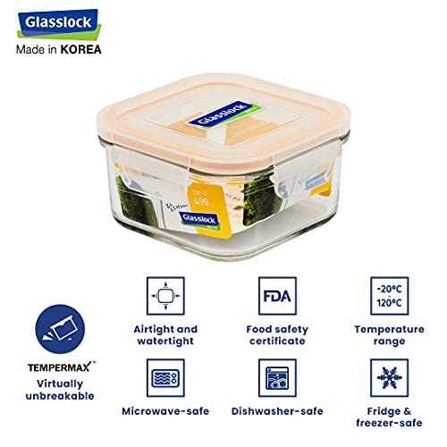 Glasslock Korea Tempered Glass Lunch Box for Office Use - Square, 490ml, Set of 2 - Airtight Glass Tiffin Box With Carry Bag for Office for Men & Women - Microwave/Dishwasher/Fridge/Freezer Safe - Image 3