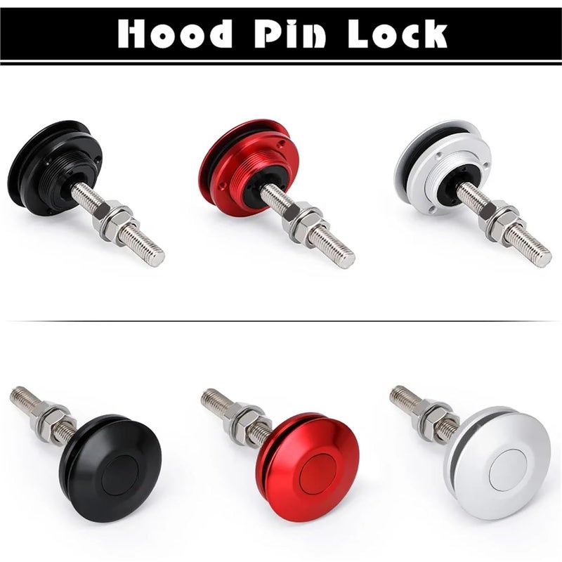 Quick Latch Hood Pins Push Button Hood Pin Kit for Mustang 4.6L V8 (1996-2004), Model PQY-HP31BK, Black(Silver) - Image 3