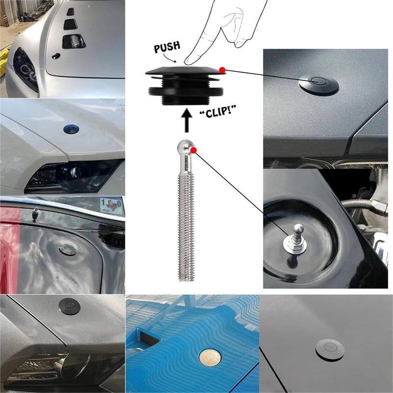 Quick Latch Hood Pins Push Button Hood Pin Kit for Mustang 4.6L V8 (1996-2004), Model PQY-HP31BK, Black(Silver) - Image 5