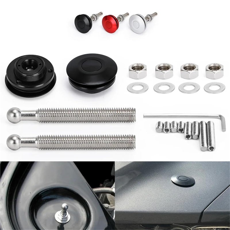 Quick Latch Hood Pins Push Button Hood Pin Kit for Mustang 4.6L V8 (1996-2004), Model PQY-HP31BK, Black(Silver) - Image 2