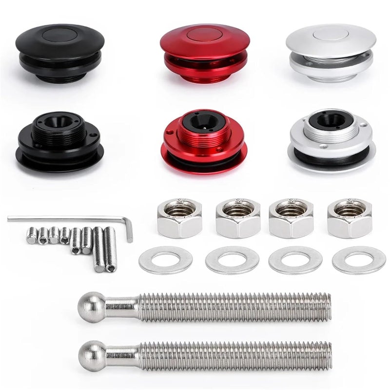 Quick Latch Hood Pins Push Button Hood Pin Kit for Mustang 4.6L V8 (1996-2004), Model PQY-HP31BK, Black(Silver) - Image 1