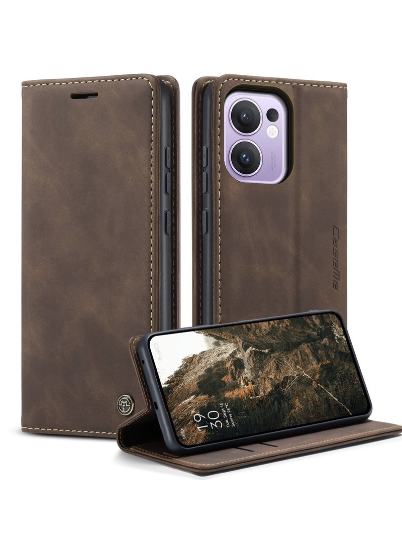CaseMe Phone Case Luxury PU Leather Design 013 Flip Cover Card Slot Holder Cover For Oppo Reno 13F (Coffe) - Image 2