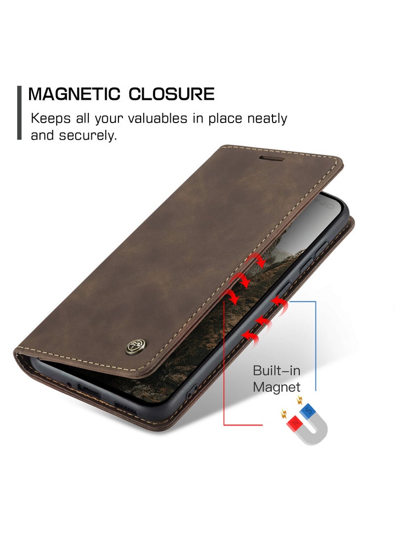 CaseMe Phone Case Luxury PU Leather Design 013 Flip Cover Card Slot Holder Cover For Oppo Reno 13F (Coffe) - Image 3