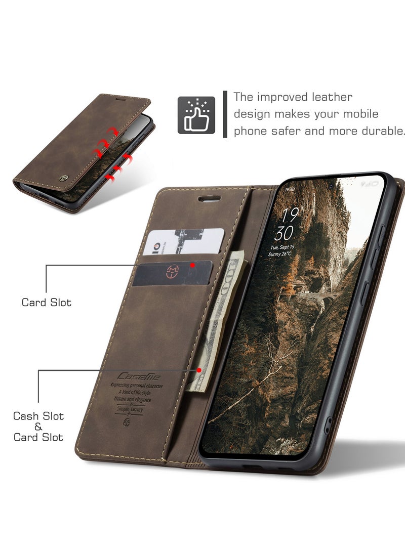 CaseMe Phone Case Luxury PU Leather Design 013 Flip Cover Card Slot Holder Cover For Oppo Reno 13F (Coffe) - Image 4