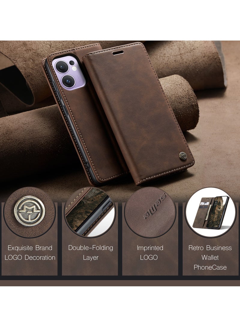 CaseMe Phone Case Luxury PU Leather Design 013 Flip Cover Card Slot Holder Cover For Oppo Reno 13F (Coffe) - Image 5