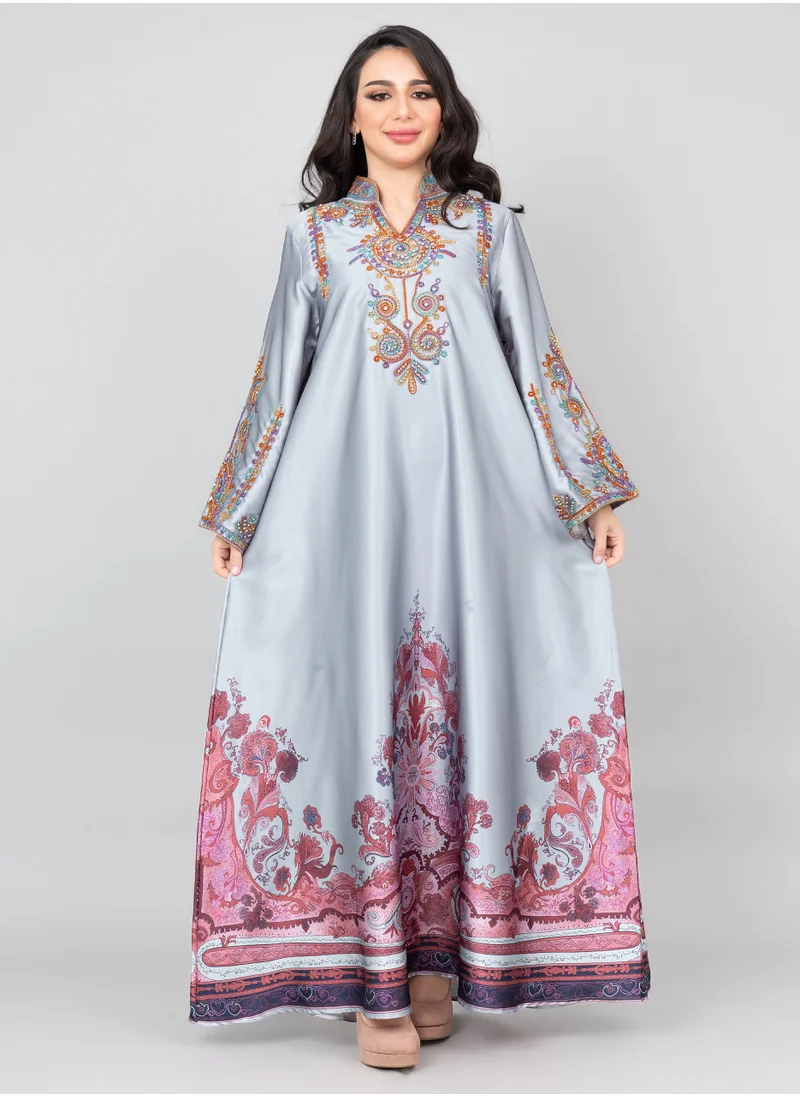 IKKXA Modern Embroidered Jalabiya IK1014 Grey