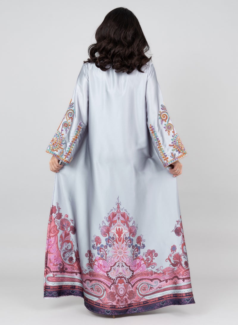 اكسا جلابية مطرزة عصرية رمادية - Image 4