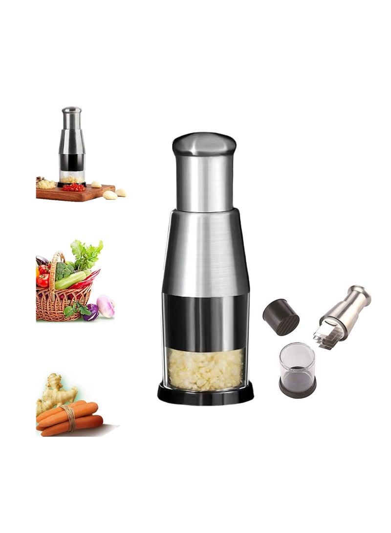 SOLARAE Pressed Garlic Chopper, Stainless Steel 304 Garlic Masher, Multifunctional Minced Garlic Garlic Crusher, Manual Hand Garlic Grinder Cutter for Mincing Garlic, Slicing Peppers and Onions (1pc) - Image 1