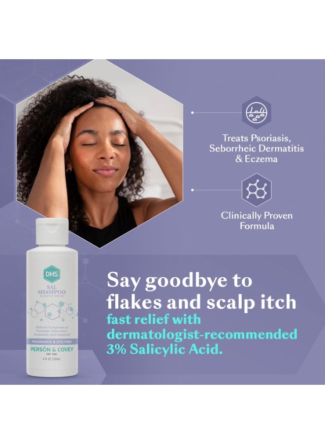 DHS SAL Shampoo - Maximum Strength Shampoo for Psoriasis, Eczema, and Dandruff / Medicated Anti-Dandruff Shampoo Reduces Oil, Treats Itchy Scalp with Salicylic Acid / PBA-free, Fragrance-free / 4oz - Image 4