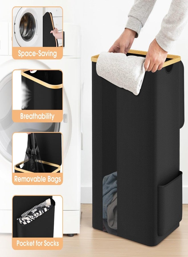 SpaceTrove Laundry Basket Clothes Hamper with Lid and Removable Bag Large Collapsible Laundry Baskets with Handle, Freestanding Hampers for Bedroom Aesthetic, Dorm, Bathroom, Laundry Room 100L (Black) - Image 4