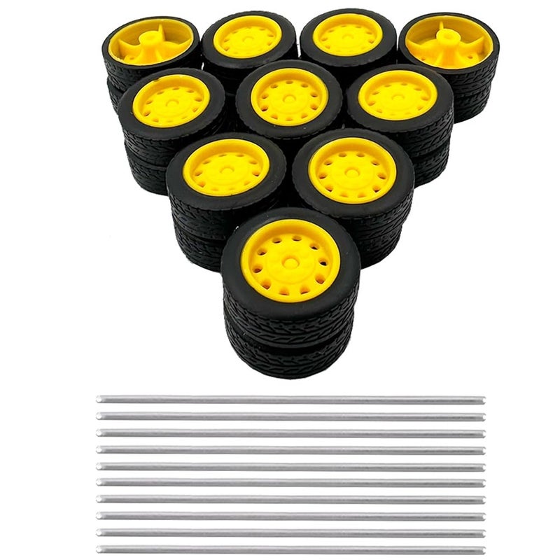 URIMPAVIDO 20PCS Toy Car Small Wheels Model Car Rubber Tire Wheels with 10PCS Shaft Round Rod Axles for RC Car Truck Robot DIY Model Toy Building Accessories 2x8x23mm - Image 2