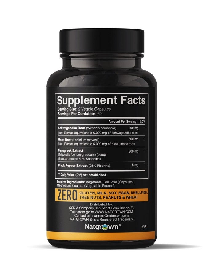 Natgrown Ashwagandha Maca Root Fenugreek Extract Capsules Supplement for Men & Women - Vegan Pills - (120 Count) - Image 2