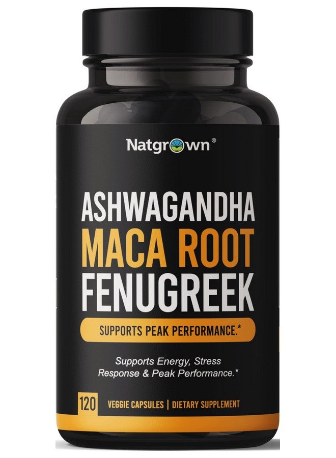 Natgrown Ashwagandha Maca Root Fenugreek Extract Capsules Supplement for Men & Women - Vegan Pills - (120 Count) - Image 1