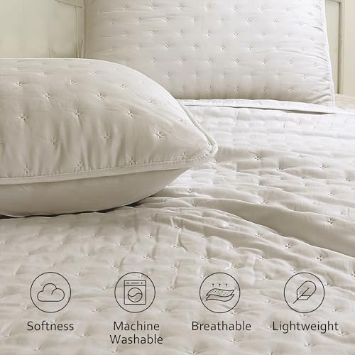 ROARINGWILD Beige Oversized California Cal King Size Quilt Bedding Set with 2 Pillow Shams, Lightweight Microfiber Bedspread Coverlet, Thin Comforter Bed Cover, 3 Pieces, 118x106 inches - Image 3