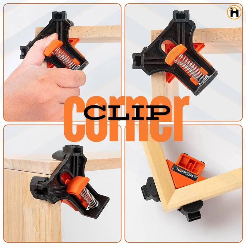 Homdum مشابك الزاوية 90 درجة 4 عبوات لتصنيع الخشب مشابك الزاوية اليمنى لإطارات الصور، الأثاث، صناعة الخزائن مشبك الزاوية السريع ذو الزنبرك - Image 2