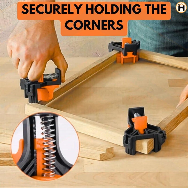 Homdum مشابك الزاوية 90 درجة 4 عبوات لتصنيع الخشب مشابك الزاوية اليمنى لإطارات الصور، الأثاث، صناعة الخزائن مشبك الزاوية السريع ذو الزنبرك - Image 3