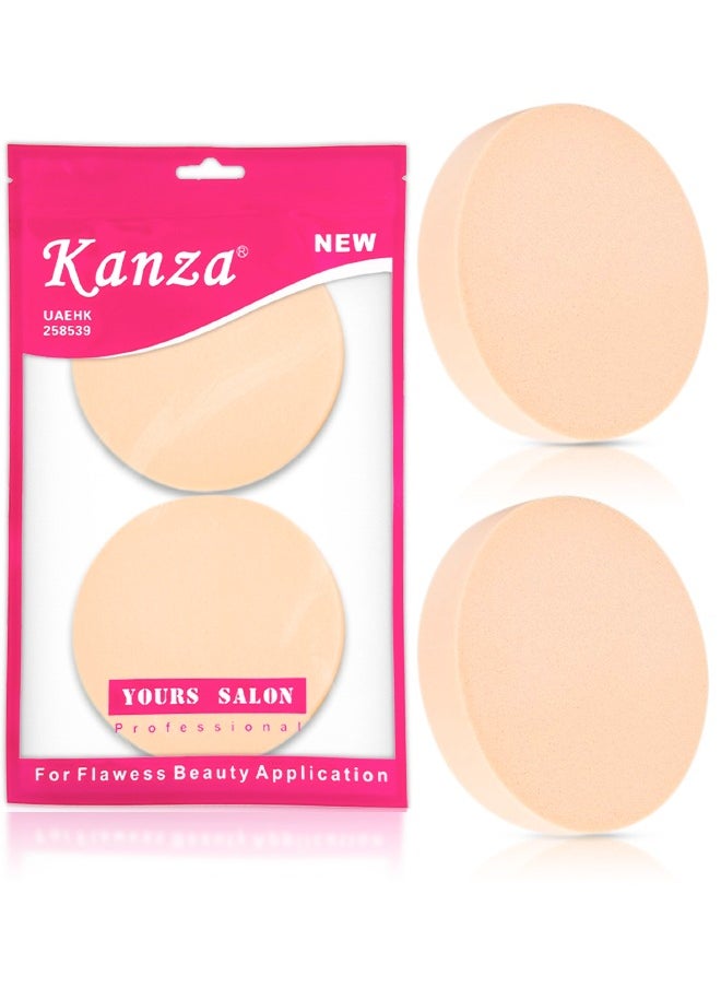 Kanza 2 Pcs Large Makeup Sponge Set Round Shaped Beauty Blender Cosmetic Makeup Puff for Face Velour Puff Set for Loose Powder Mineral Powder Applicator Foundation Makeup Tool Set (Beige)  - Image 1