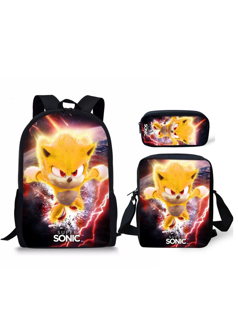 Sonic student large capacity backpack three piece set, anime cartoon backpack, shoulder bag pen bag