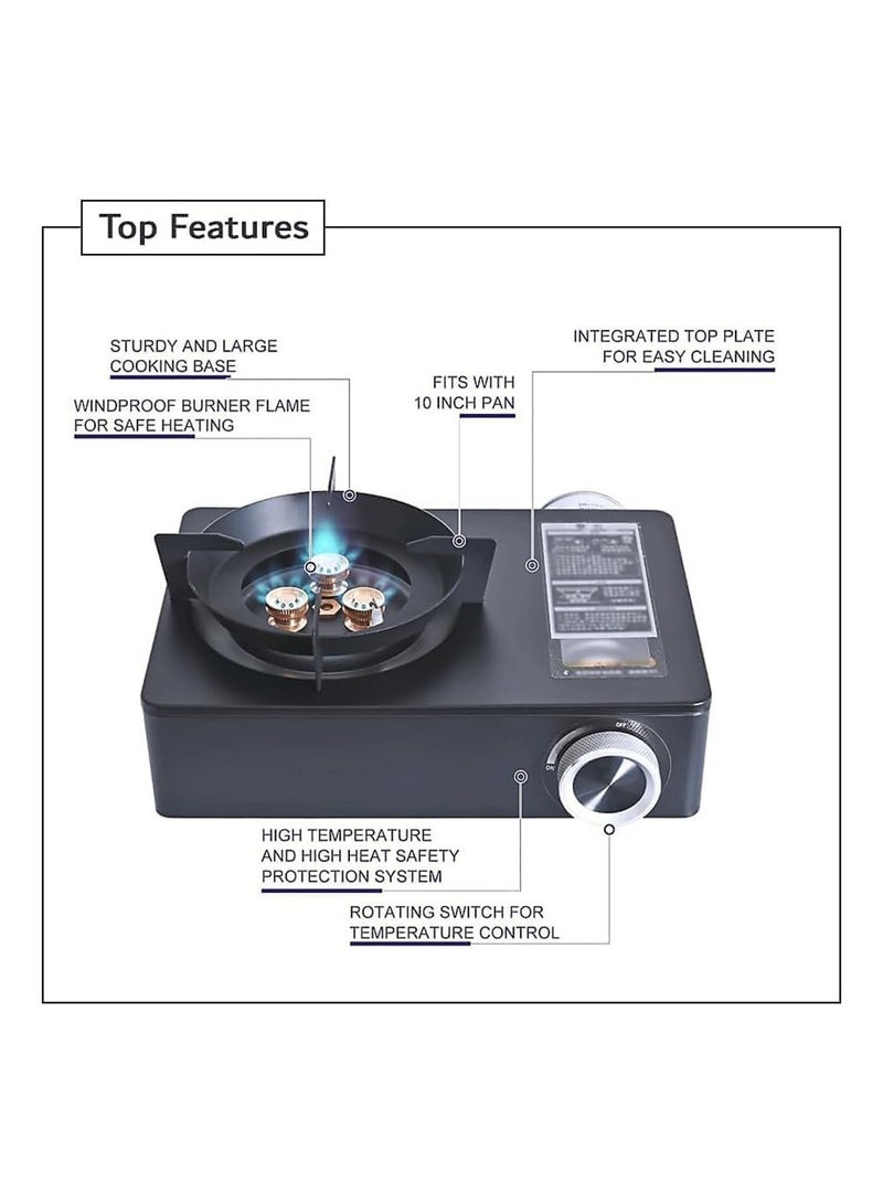 Macon Portable Single Burner Butane Gas Stove (Black),Compact Outdoor Camping Cooker ,Auto Ignition, Windproof Design, Safety Shut-Off, Ideal for Home, Picnic, Hiking & Travel - Image 5