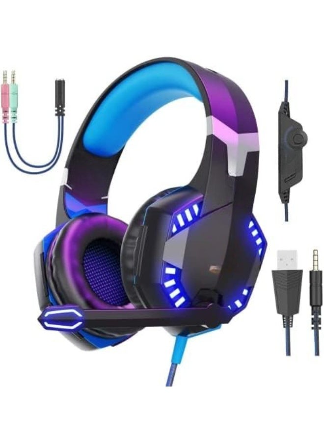 Gaming Headset with Surround Bass & Noise-Canceling Mic – LED Over-Ear Headphones for PS5, PS4, Xbox, PC, Switch & Laptop - Image 1