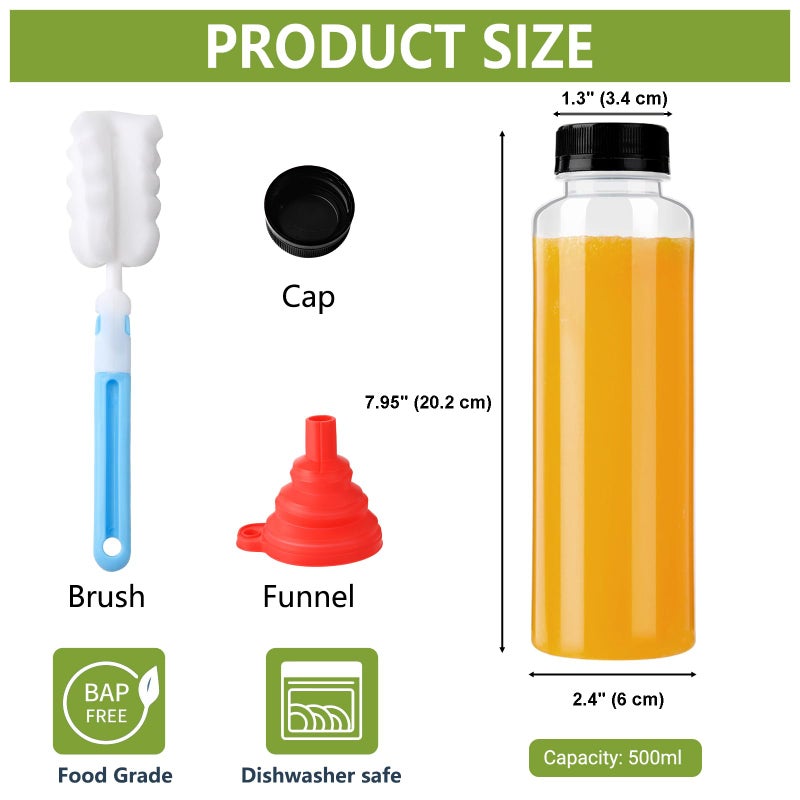 zmybcpack 12 Pack 500 Ml PP Heat-Resistant Plastic Juice Bottles With Caps-Plastic Smoothie Bottles-Reusable Bulk Beverage Containers with Lids For Juice, Beverage(Dishwasher Safe) - Image 2