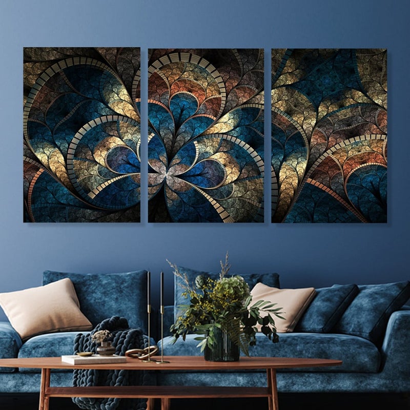 Marktna Three modern-designed canvas paintings with a hollow frame, measuring (150×70), three pieces - Image 1