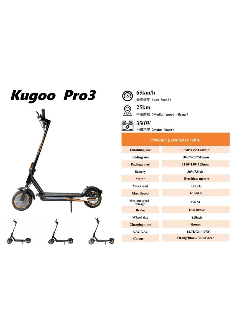 KUGOO PRO 3 Electric Scooter 36V 7.8Ah Battery, 350W Motor, Foldable, Up to 20km Range - Image 4