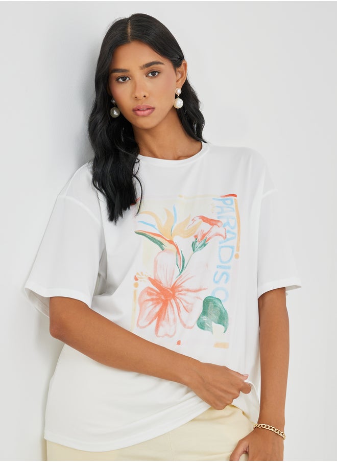 Take Two Take Two Graphic Print Round Neck Oversized T-Shirt  - Image 1