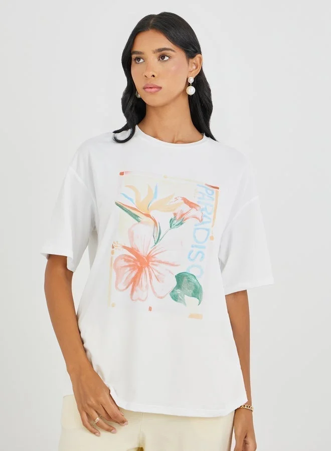 Take Two Take Two Graphic Print Round Neck Oversized T-Shirt