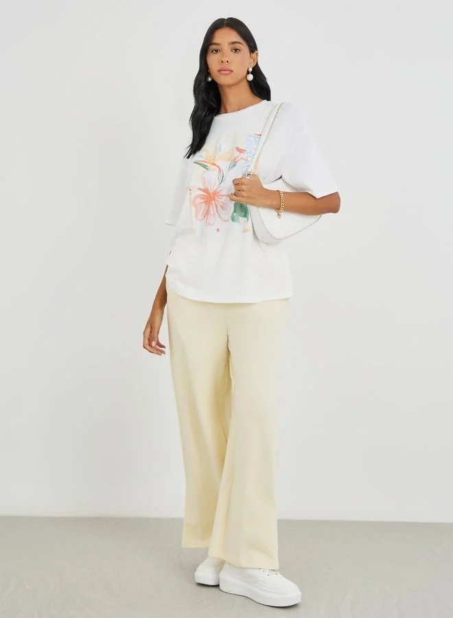 Take Two Take Two Graphic Print Round Neck Oversized T-Shirt