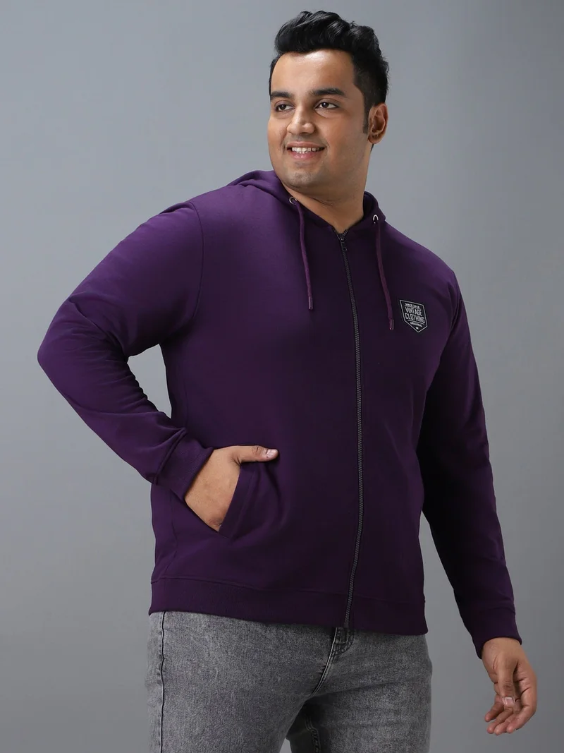 Urbano Fashion  Urbano Plus Men's Purple Cotton Solid Zippered Hooded Neck Sweatshirt for Men | Best Price UAE