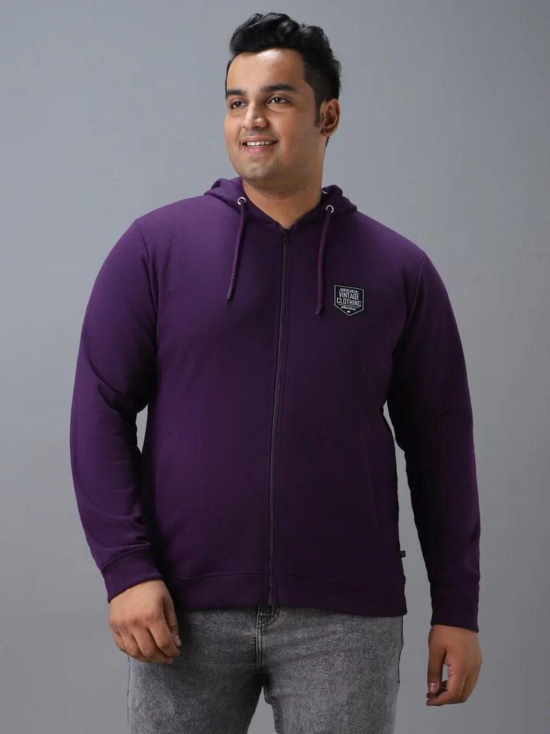 Urbano Fashion  Urbano Plus Men's Purple Cotton Solid Zippered Hooded Neck Sweatshirt for Men | Best Price UAE