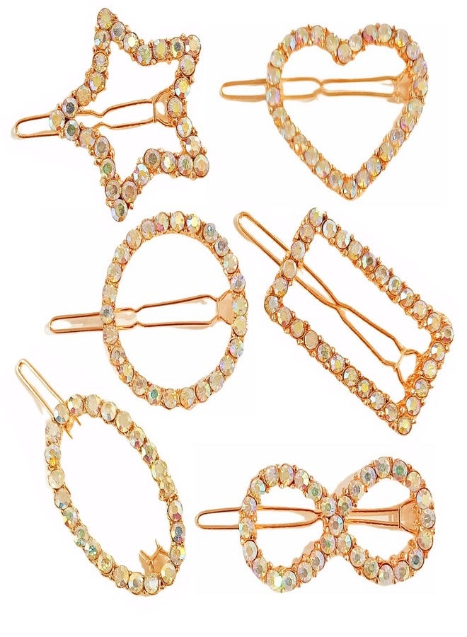 DealFry Korean Fashion Brown Rhinestone Crystal Hair Clips for Women/Girl, geometric shape Snap Barrettes Handmade studded diamond hairpin Headwear Accessories Styling Tool for Party Wedding (6 Pcs) - Image 1